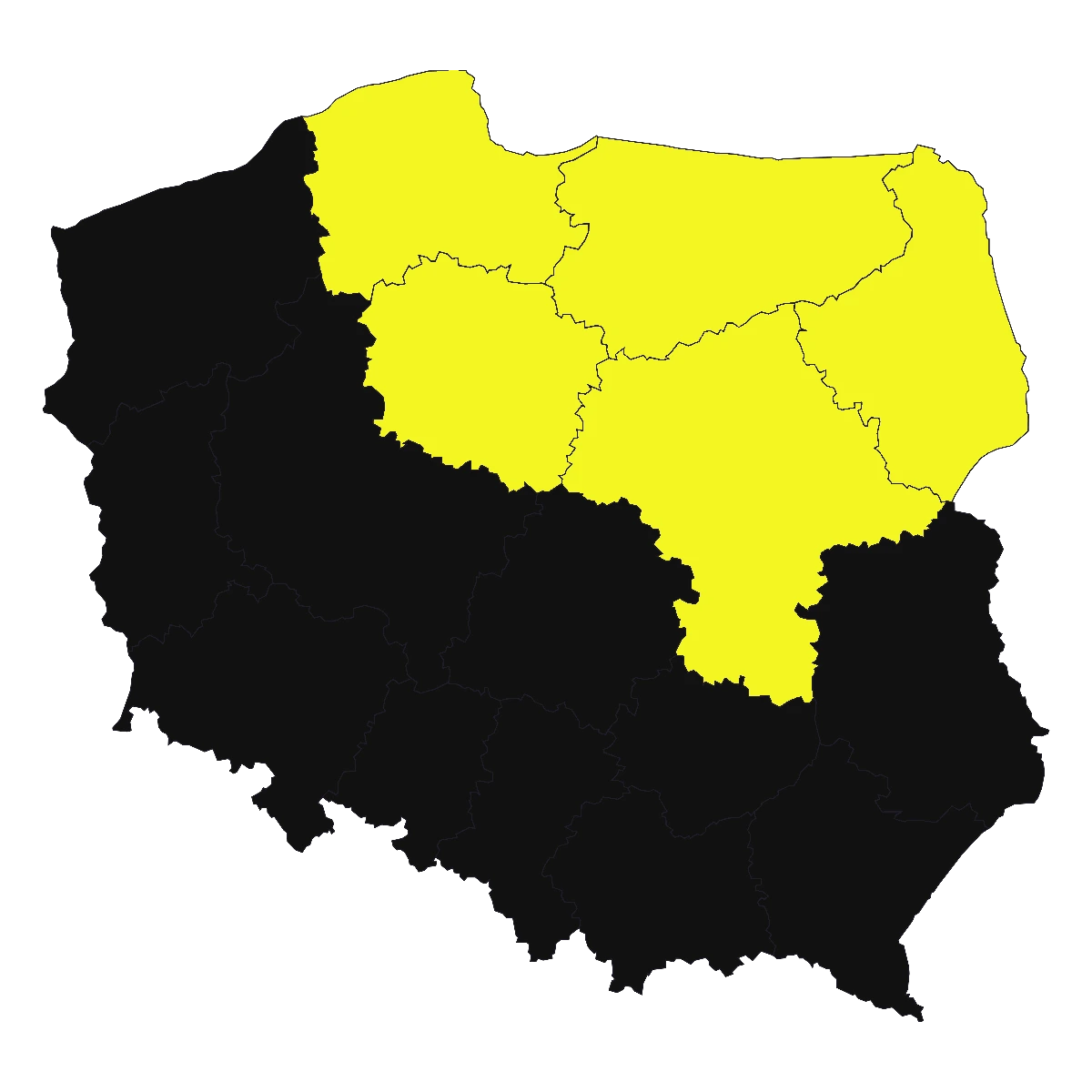 Mapa obszaru działania MDL Power: warmińsko-mazurskie, pomorskie, kujawsko-pomorskie, podlaskie i mazowieckie